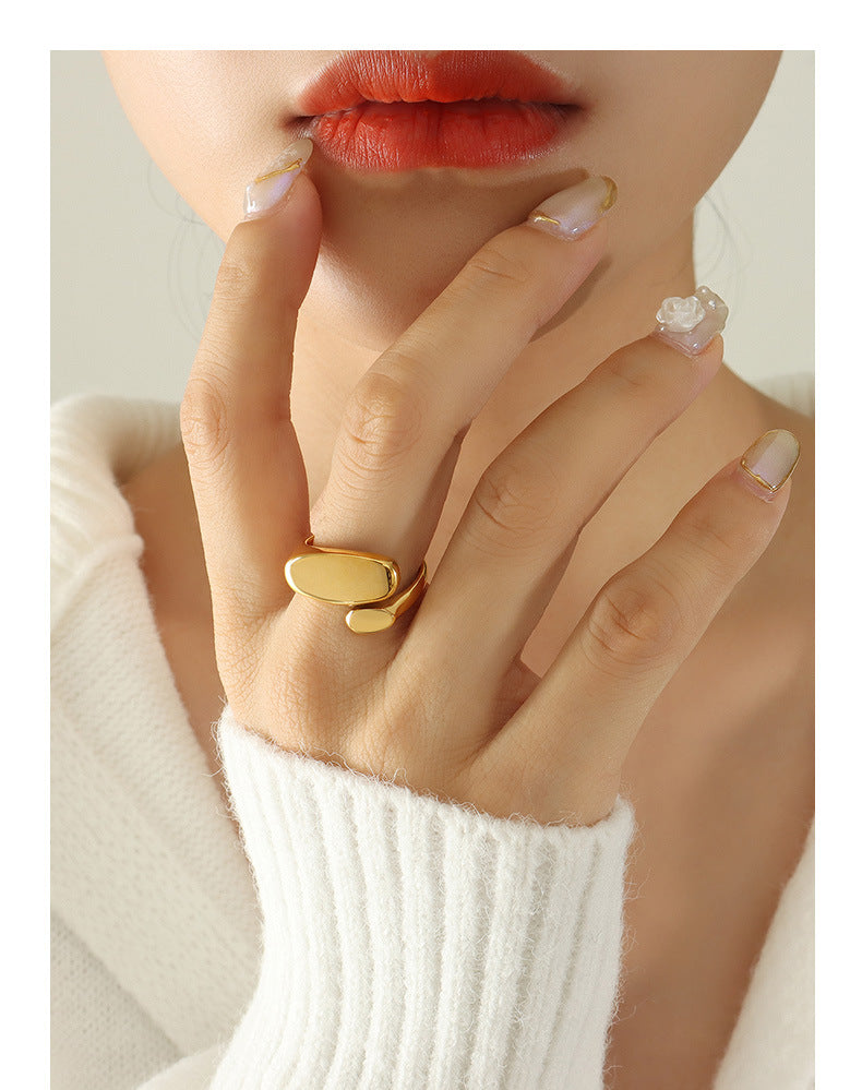 Minimalist Irregular Open Ring Titanium Steel 18k Gold Tail Ring Casting Craft Ring A156