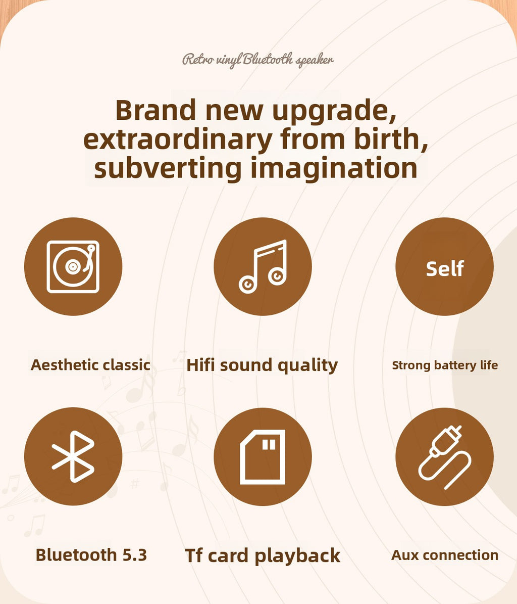 Vinyl Record Style Retro Karaoke Bluetooth Speaker Portable High Quality Sound