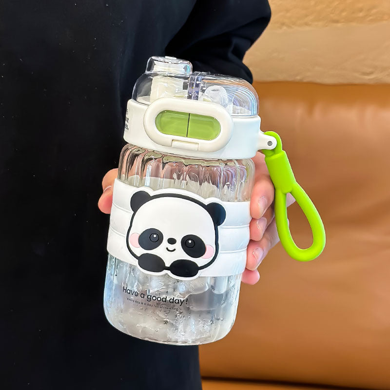 Portable Summer Cup for Girls 2024 High Temp Resistant Straw Glass Cartoon Style